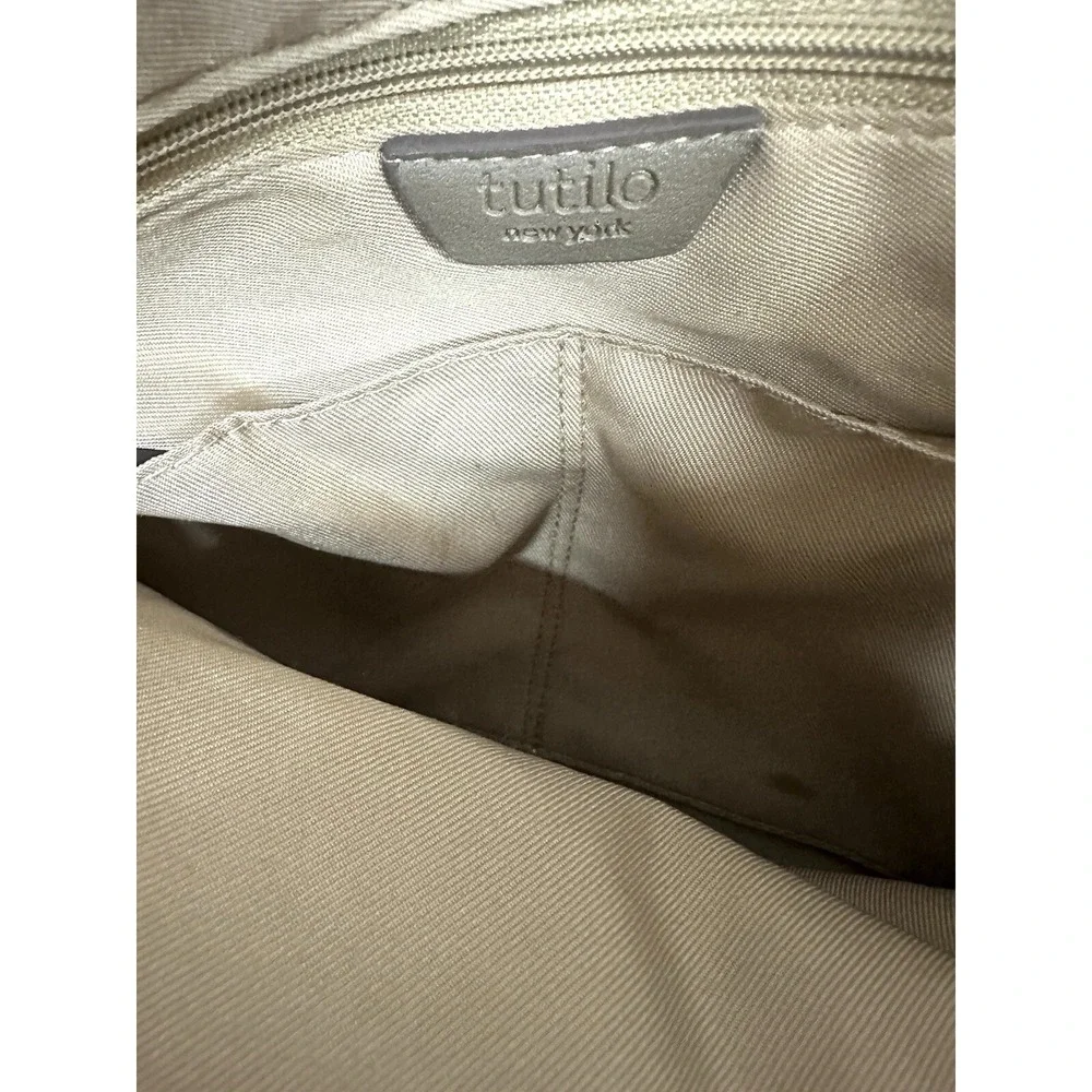 Tutilo New York Backpack Beige Nylon Faux Leather Adjustable Strap Zip Pockets